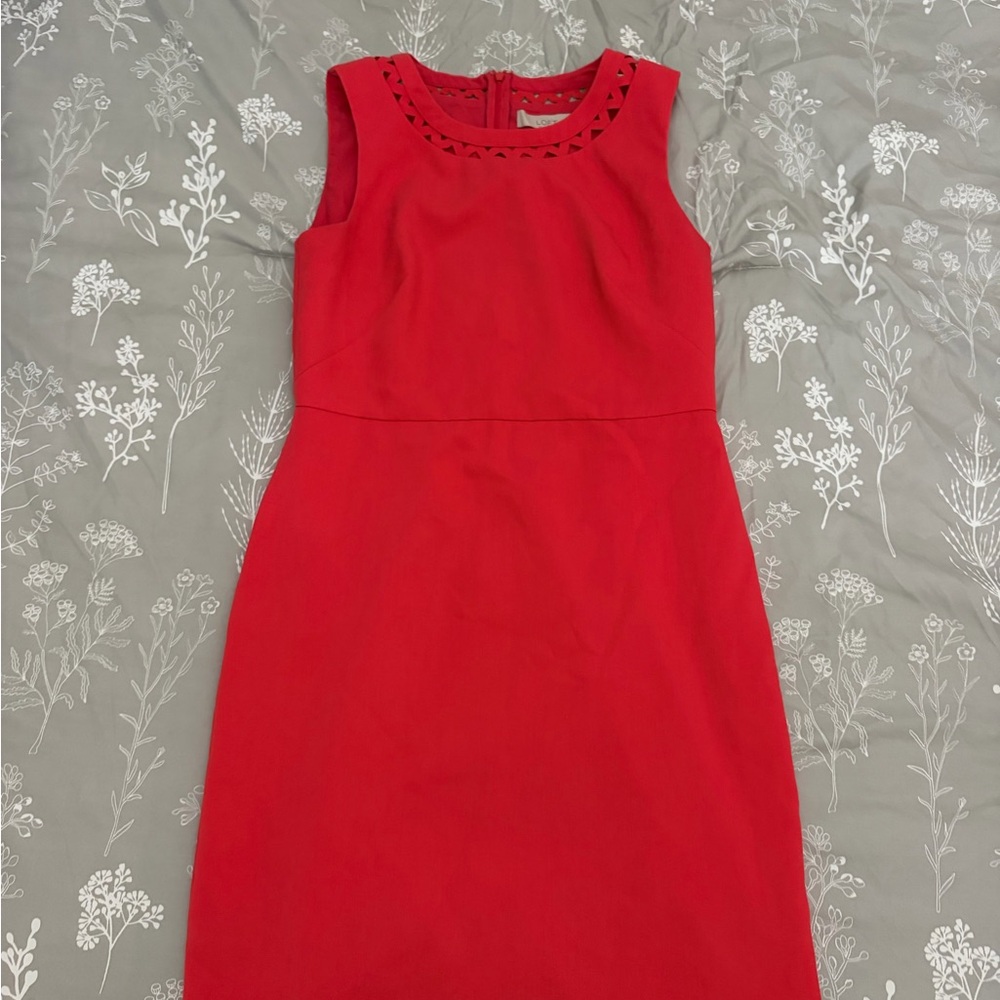 LOFT Red Sleeveless Sheath Dress with Cutout Neckline